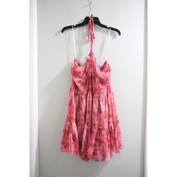 Misa Los Angeles Dresses & Skirts - MISA Los Angeles Sastra Pink‎ Floral Halter Tiered Mini Dress, Party, Festival